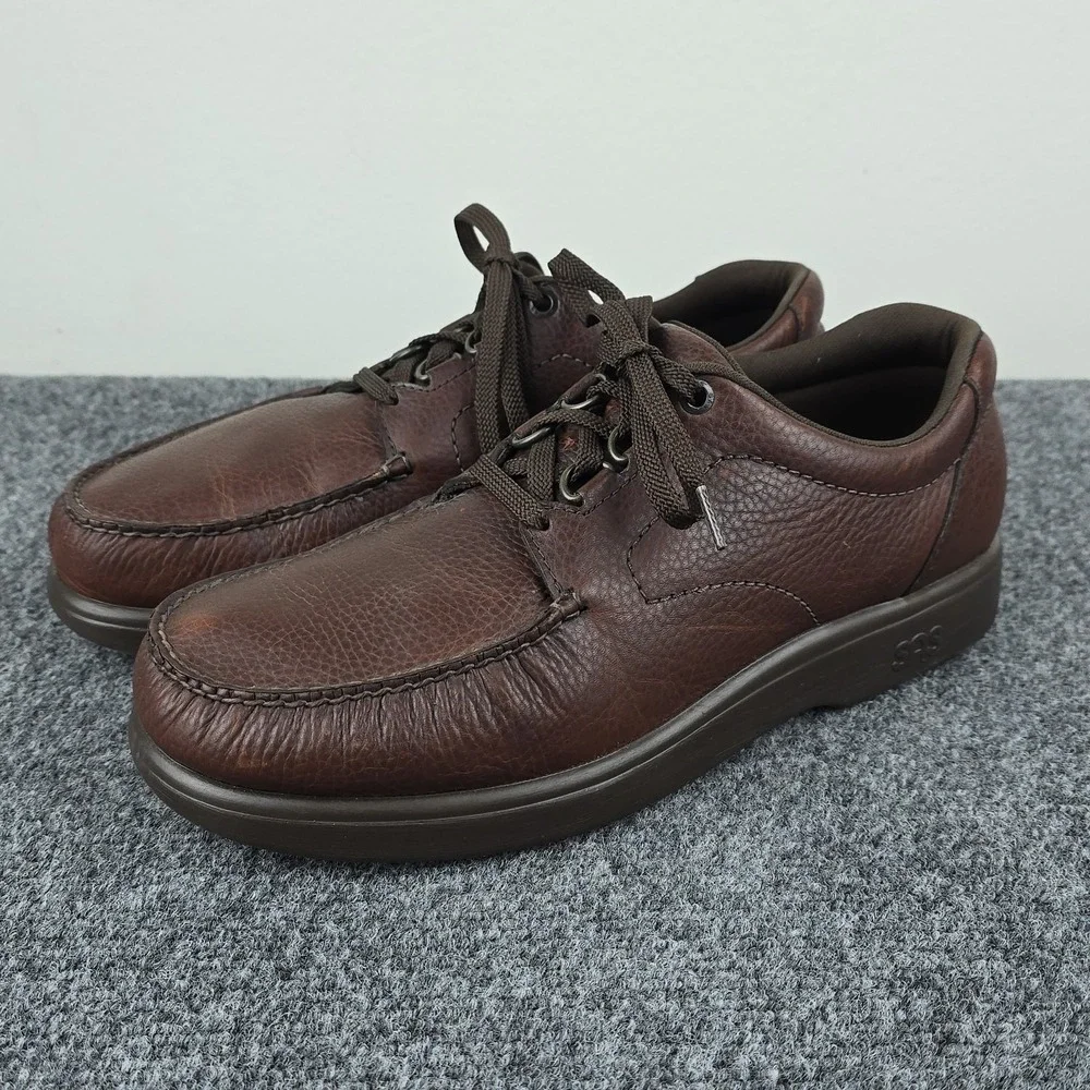 SAS‎ bout Time Men's 12M Brown Leather Comfort Moc Toe Lace Up Shoes USA Made